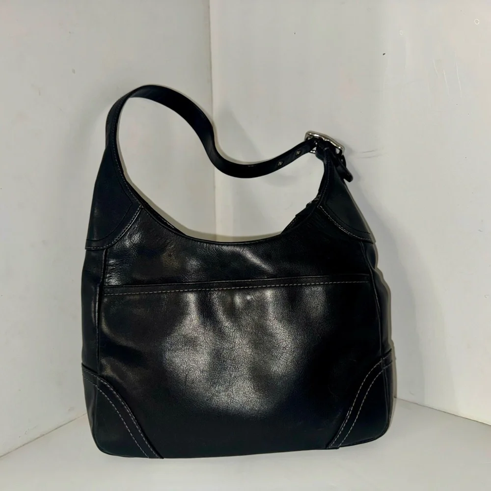 Coach F10260 Black Leather Hobo Shoulder Bag Tassel Charm Silver Hardware EUC